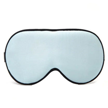 Double-sided mulberry silk eye mask showing 22cm by 11cm dimensions in navy blue colour