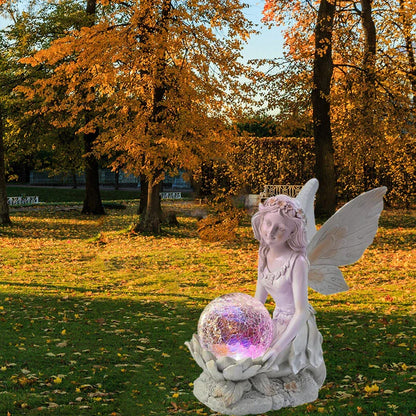 European-style flower fairy resin statue holding glass ball, perfect for garden and home decor