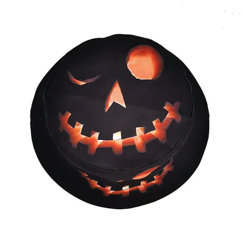 A stylish fisherman hat with a vibrant, digitally printed pumpkin design, perfect for adding a touch of Halloween spirit to any outfit.