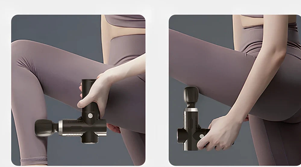 Black portable fascia massage gun with USB charging port and compact 23cm design for muscle recovery