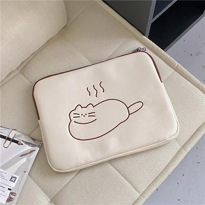 Embroidered animal tablet protective sleeve with zipper closure in fat cat or sleepy cat design, sizes 27x20cm and 34x26cm