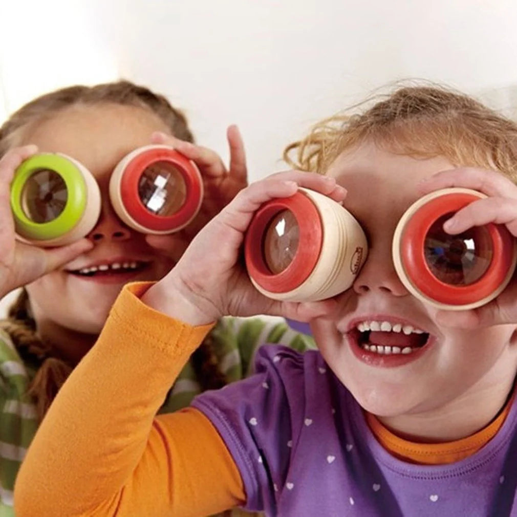 Wooden Magic Kaleidoscope toy for children with colorful patterns