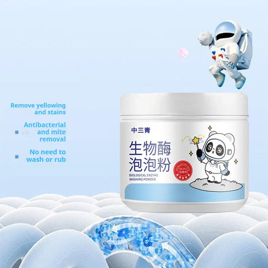 Biological enzyme bubble powder laundry detergent for down jackets and wool fabrics with active oxygen stain removal