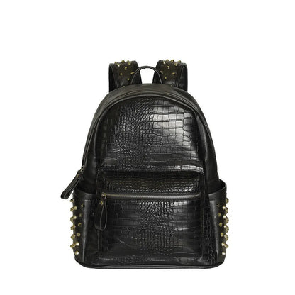 Black men's waterproof computer schoolbag with oil wax leather and rivet detailing.