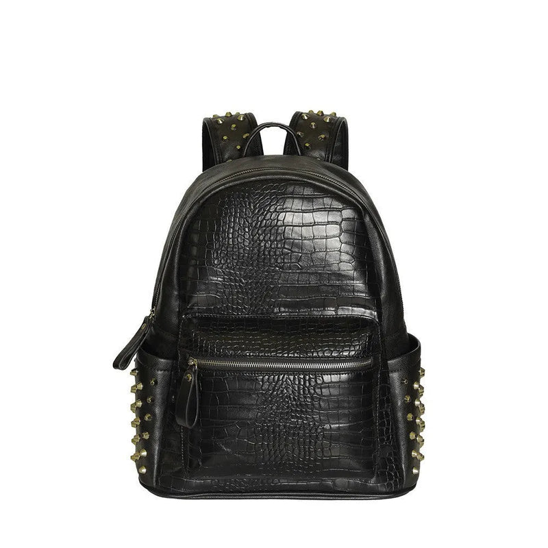 Computer bag for men with 36-55L capacity, constructed from waterproof PU oil wax leather with rivet detailing, designed for fashion-conscious students needing a durable cross-border style schoolbag for leisure travel.