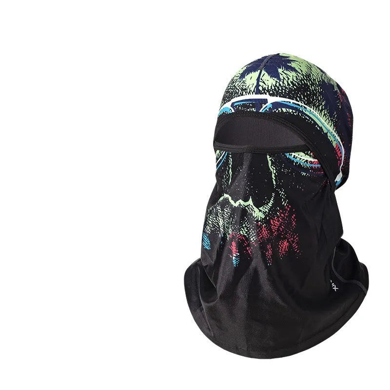 Motorcycle head cover with gloves in patterned grey street style for autumn winter travel