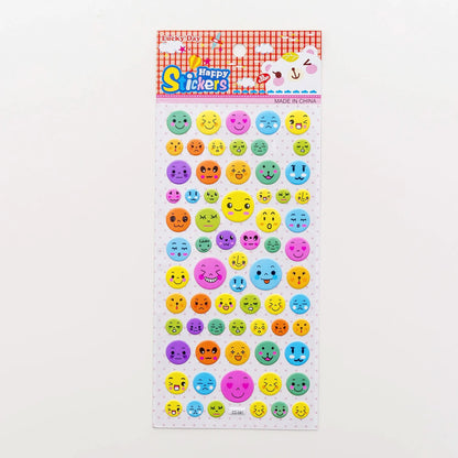 Cartoon three-dimensional bubble stickers showing colourful animal, food and pattern designs for decoration