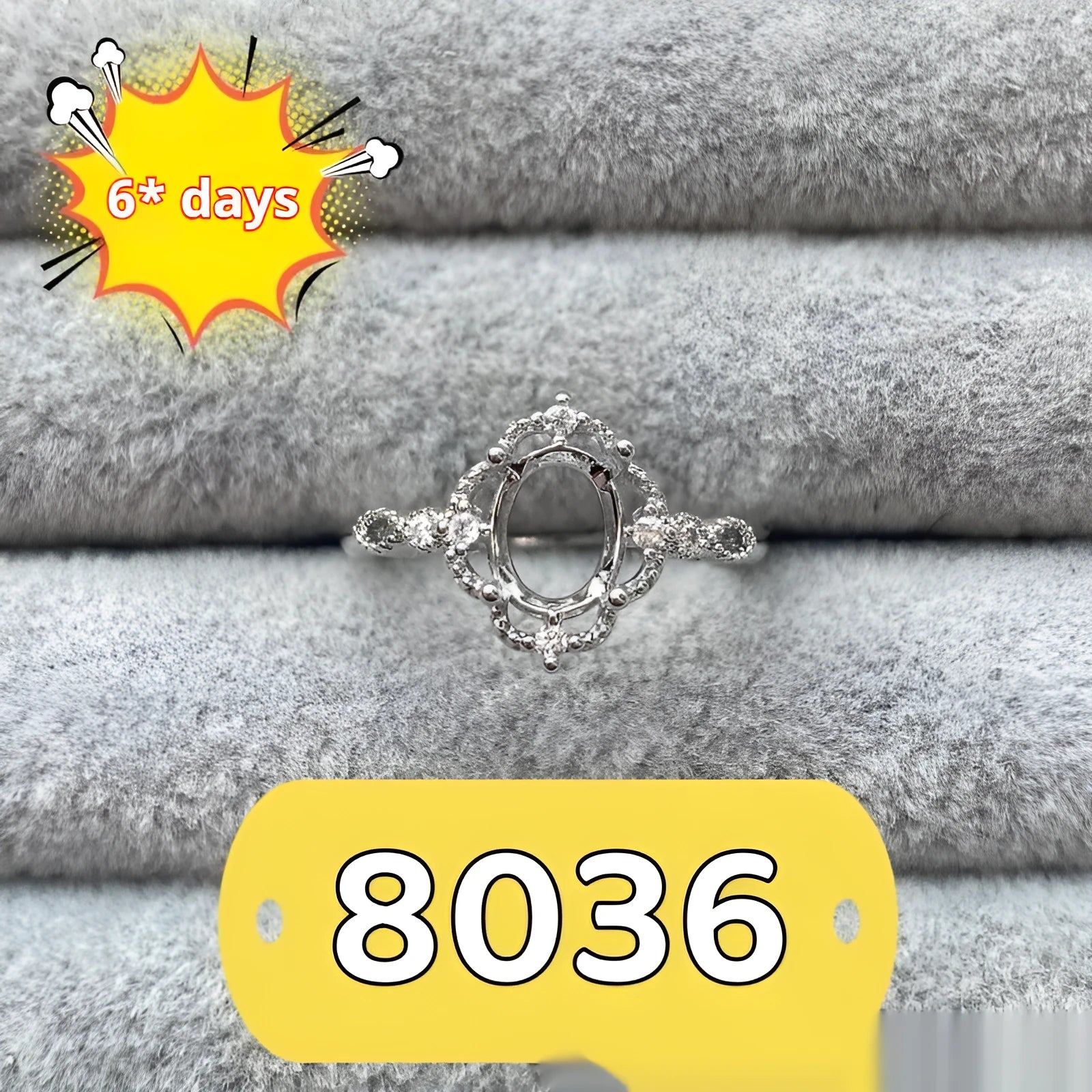Oval open mouth copper ring with 6x8mm stone and five-pointed star ornament in Korean style.