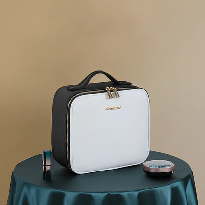 26x23x11cm cosmetics storage bag with LED mirror light in polyurethane leather