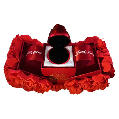 Handmade preserved roses in an elegant gift box with a crystal pendant necklace, representing eternal love and devotion