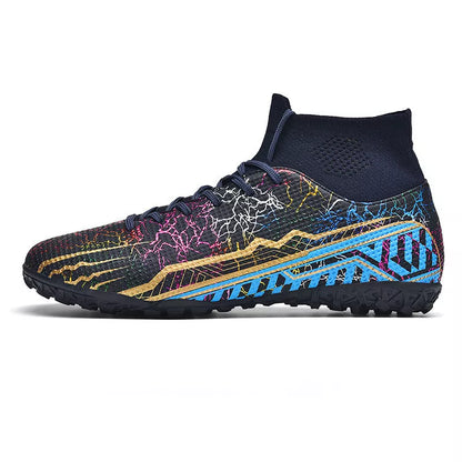 Youth High-Top Spike Turf Soccer Shoes in various colors for enhanced grip and comfort on the field.