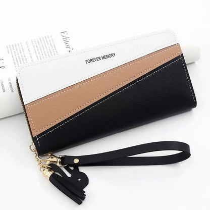 Square vertical PU leather coin purse card holder with contrast colour trim, medium length, in pink, red, blue or black.