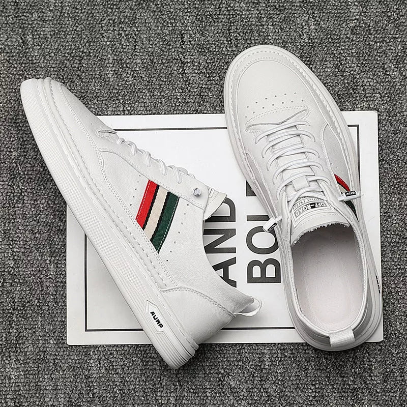 Summer breathable casual shoes with middle heel for students in white