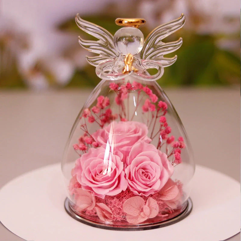 Angel Glass Cover Eternal Flower Gift Box with dried rose inside