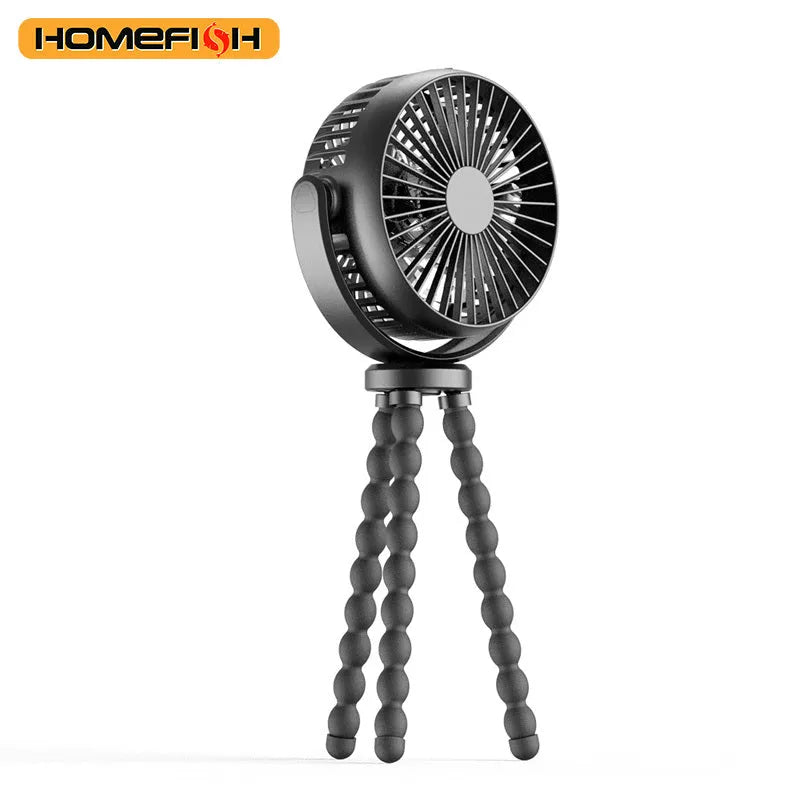 HOMEFISH F2 automatic shake head baby stroller fan with LED light and removable bracket on a pushchair