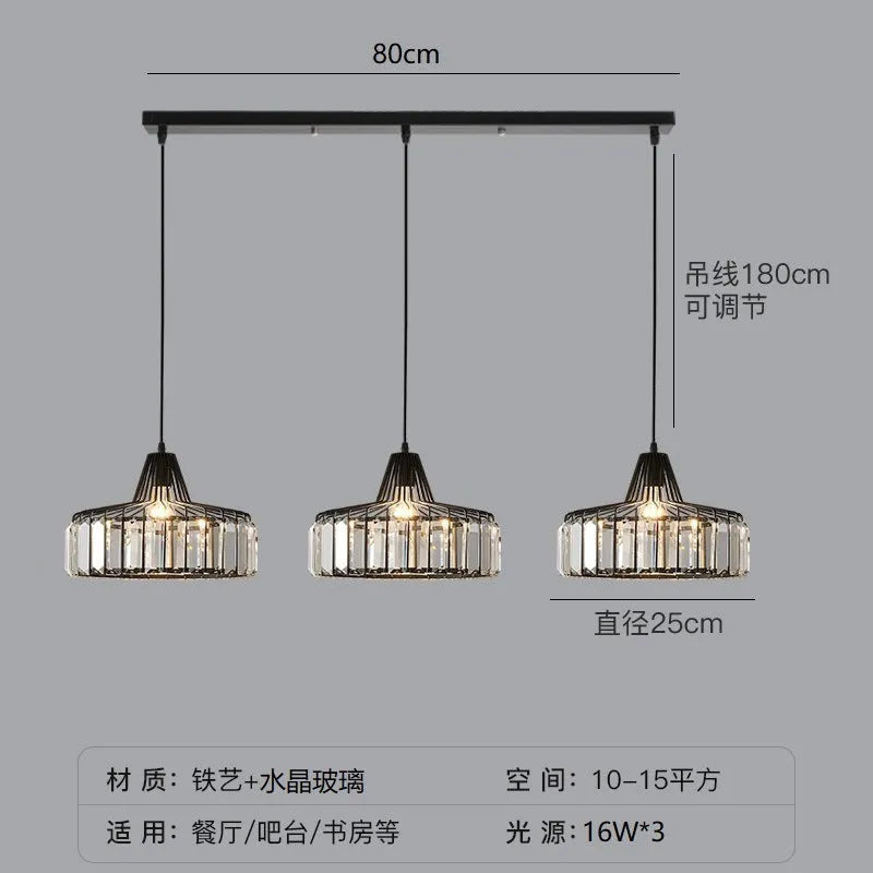 Black and gold iron crystal chandelier LED ceiling lamp with full spectrum light on a white background.