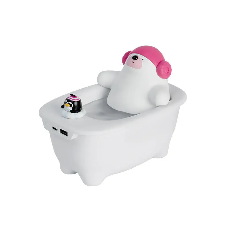White USB air humidifier with 550ml water tank showing mist output and compact 176mm height design