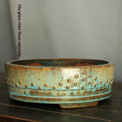 Handmade round ceramic purple sand planter with high temperature firewood glaze finish for flowers and green plants