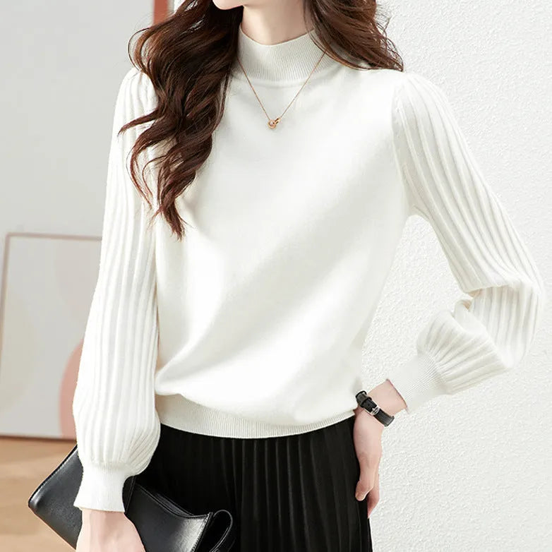 Slimming half turtleneck shirt in apricot colour with core-spun yarn fabric and regular sleeves
