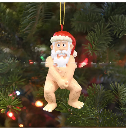 Naked Santa Claus resin decoration measuring 10cm tall with three-dimensional design and flat acrylic backing