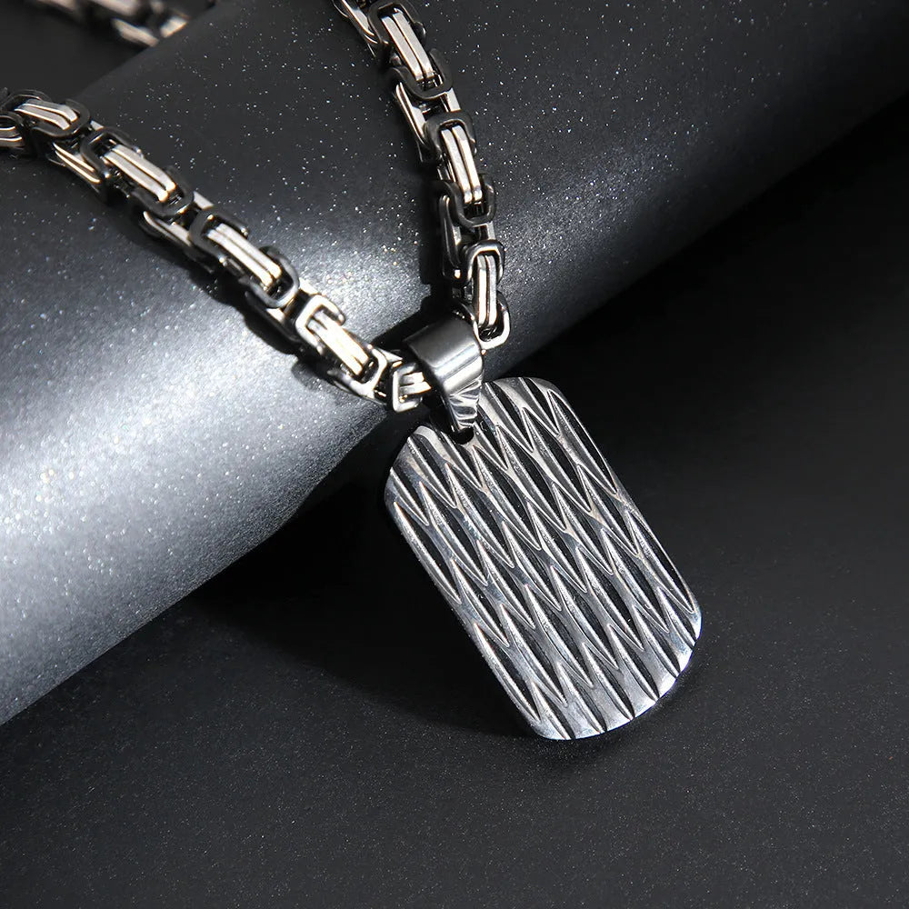 Men's titanium steel pendant necklace with water ripple geometric design on emperor chain in gold finish