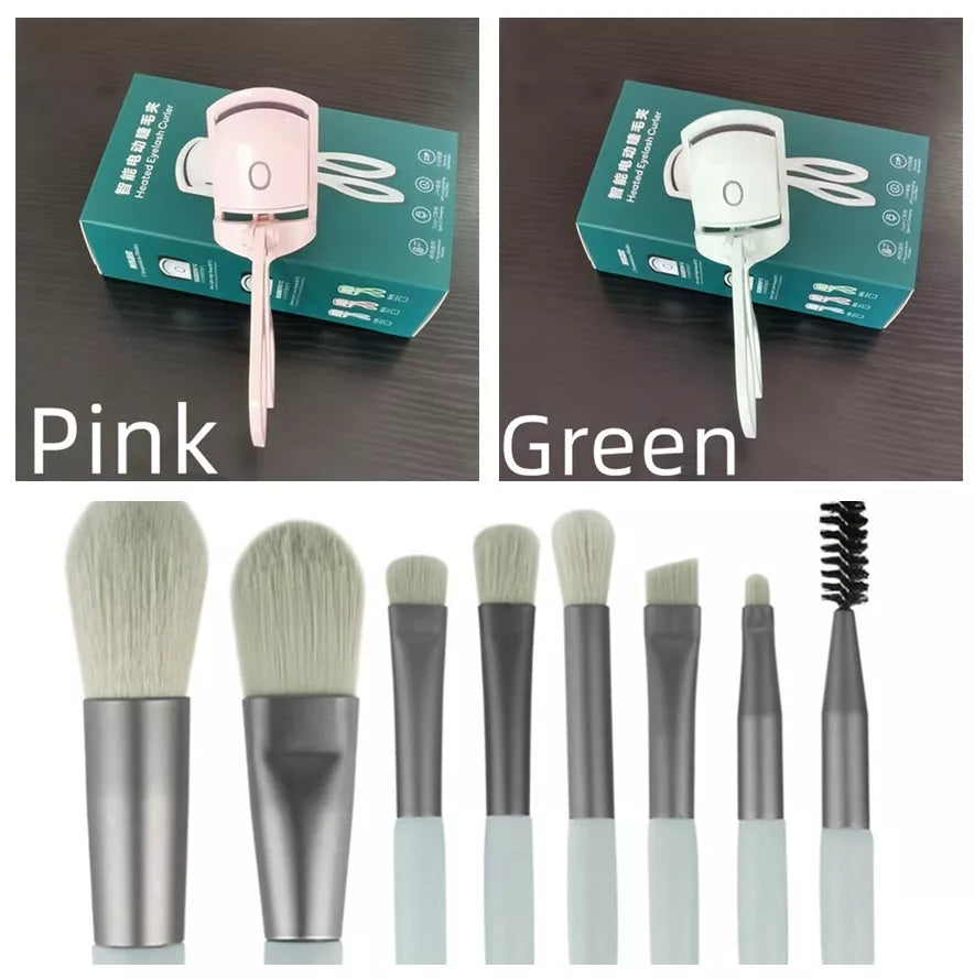 Electric Heating Eyelash Curler in white, pink, and green colors for safe, effective lash curling