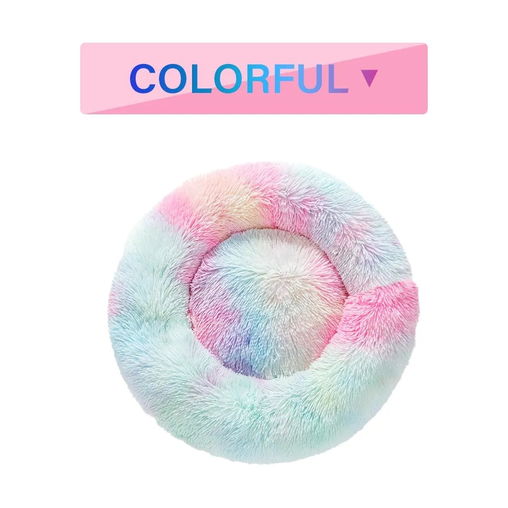 XXL fluffy donut dog bed in luxury long plush with 100cm diameter for large pets