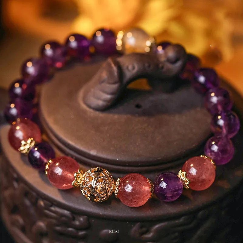 Women's citrine lucky bracelet with artificial crystal beads in electroplated gold colours