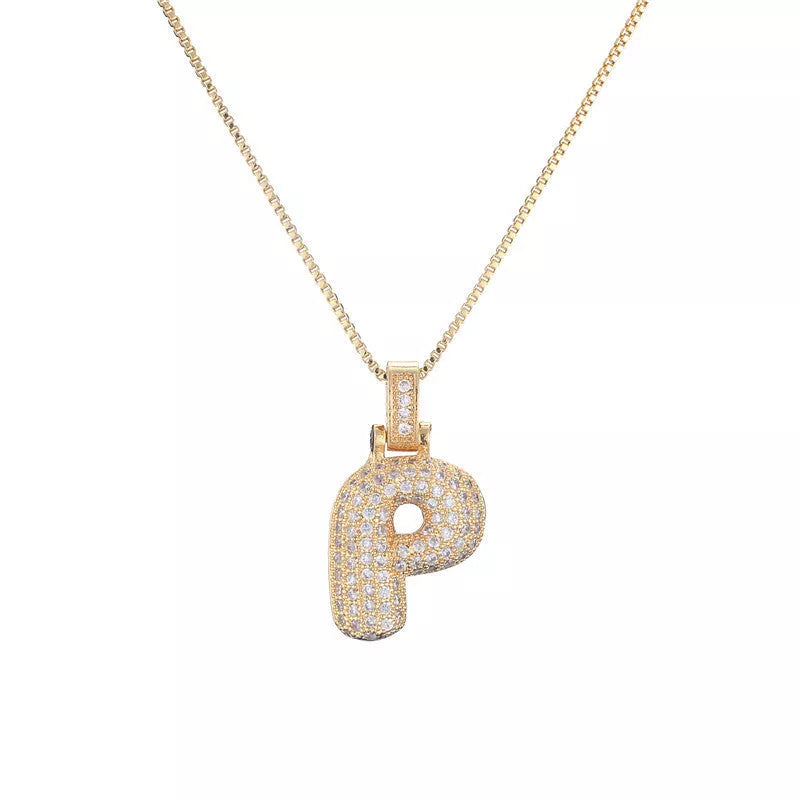 Copper Micro Inlaid Zircon Letter Pendant Necklace with customizable alphabet options