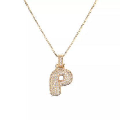 Copper Micro Inlaid Zircon Letter Pendant Necklace with customizable alphabet options