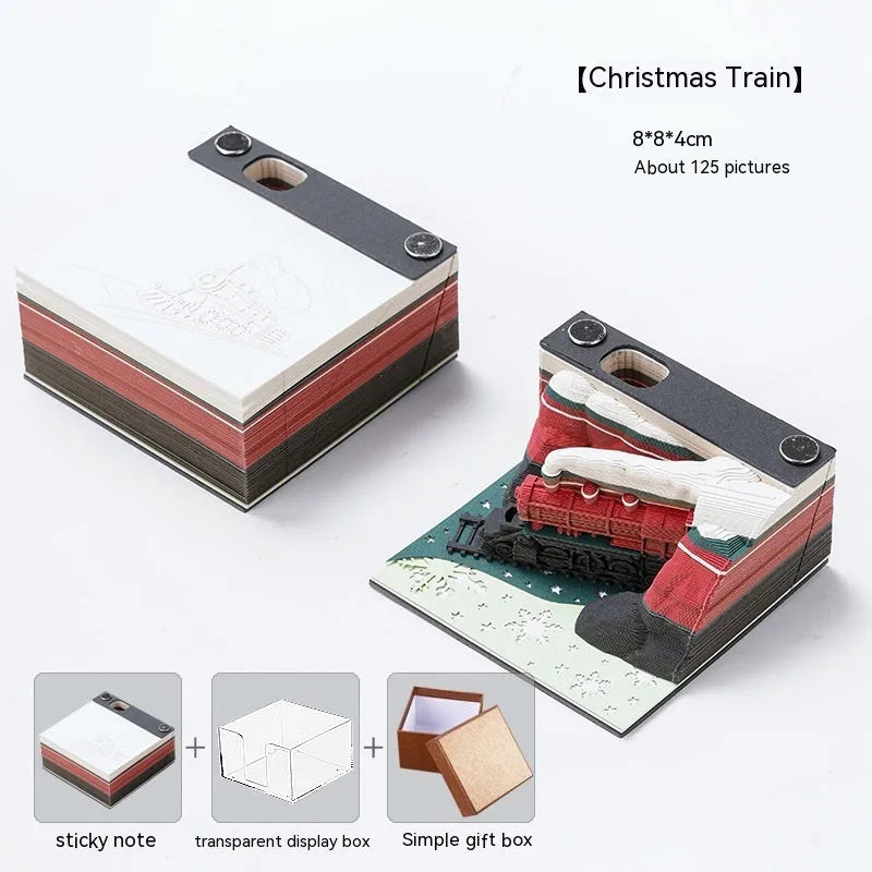 3D carved Qingshui Temple sticky notes pad with Christmas train cover design