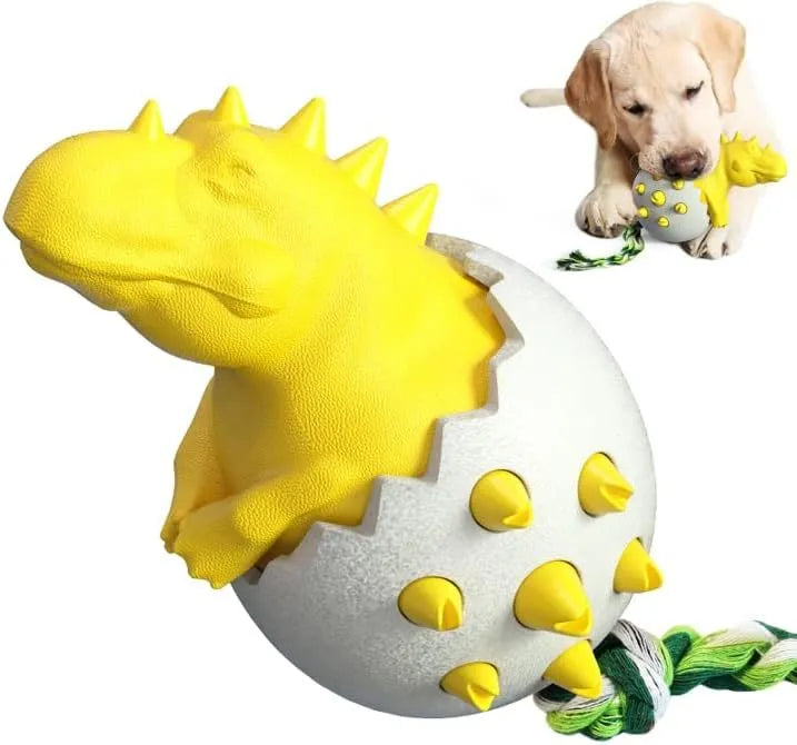 Blue durable dog teething toy with interactive rope, dinosaur design, for aggressive chewers