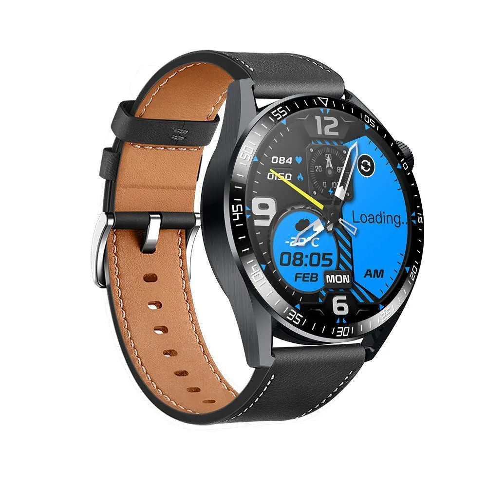 Black GS3 Max smartwatch with a 1.35-inch screen on a silicone wristband, showing health metrics and call interface.