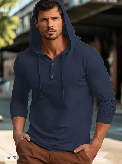 Casual cotton pullover hoodie in light green shown on a model