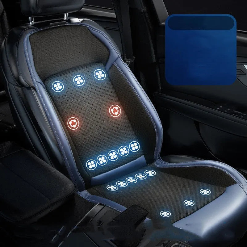 HL-21 black car seat cooling pad with power cable on a car seat