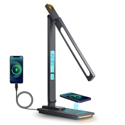 Black table lamp with 10W wireless charging pad and ABS+PS shade for basic night lighting