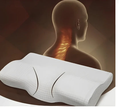 White jacquard orthopedic neck pillow with contoured memory foam for cervical support