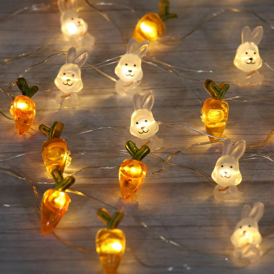 Easter LED Bunny String Lights with carrot and rabbit design for festive decoration