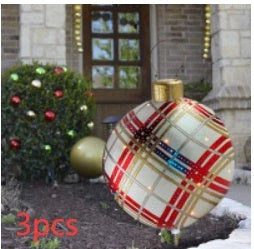 Vibrant, inflatable 60cm Christmas ball decorations in various patterns and colors for indoor and outdoor holiday display