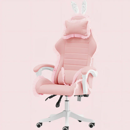 Adjustable height computer gaming chair with swivel base in green lace pattern