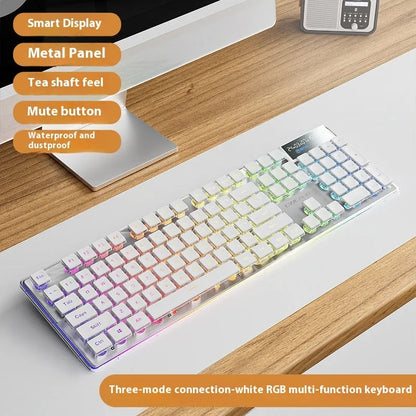 Prewalker V3 retro green mechanical feel keyboard and mouse set on a desk.