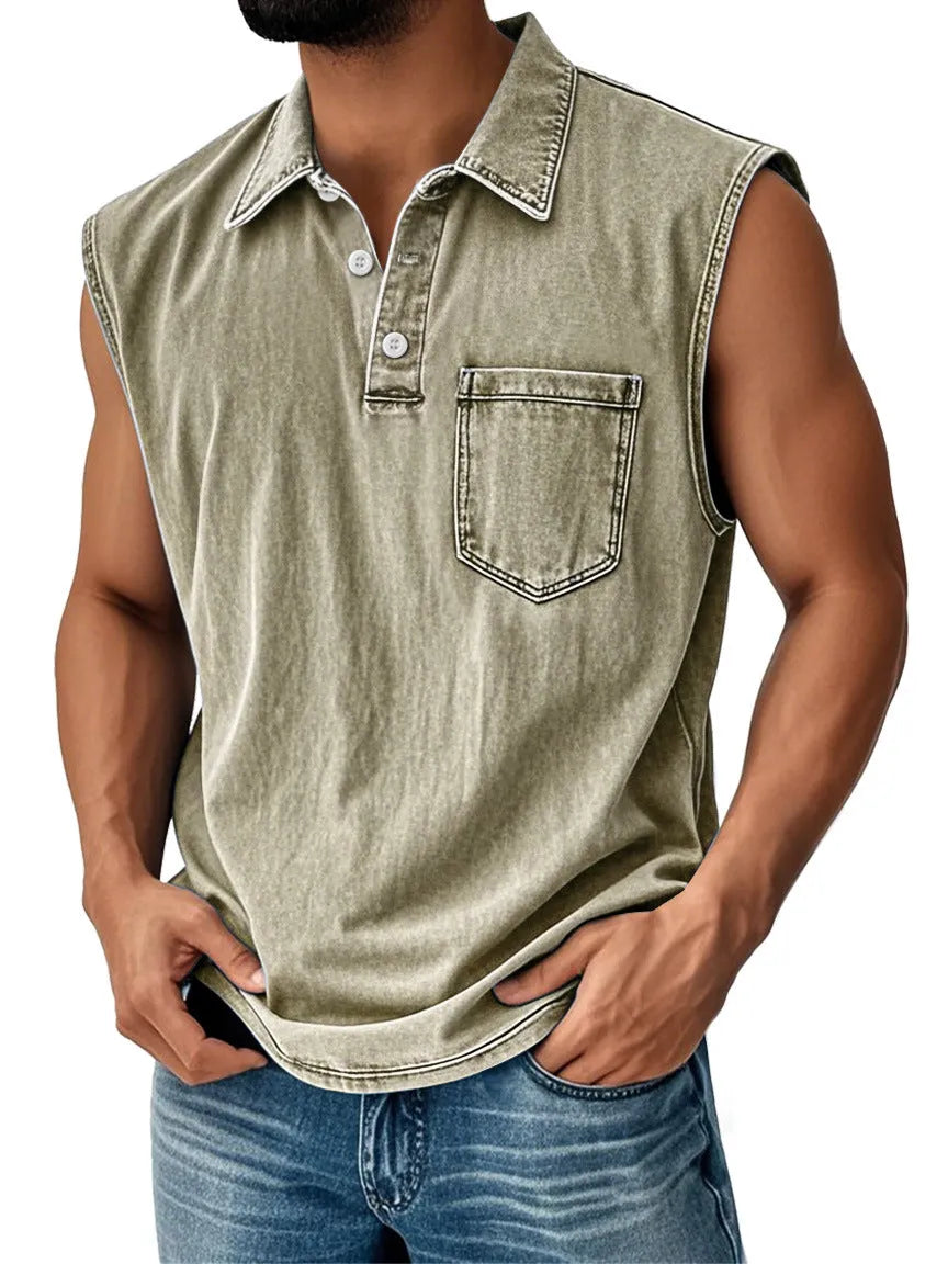 Men's loose fit short-sleeve polo shirt with 3D digital print and button front.