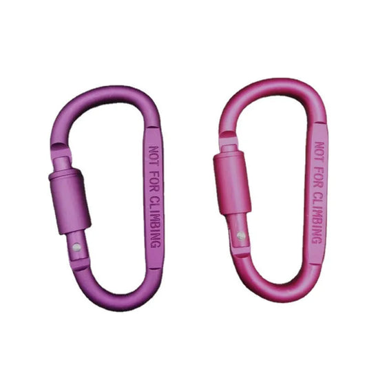 D-type aluminium climbing carabiner with screw-lock gate in bright black colour, 8cm flat design