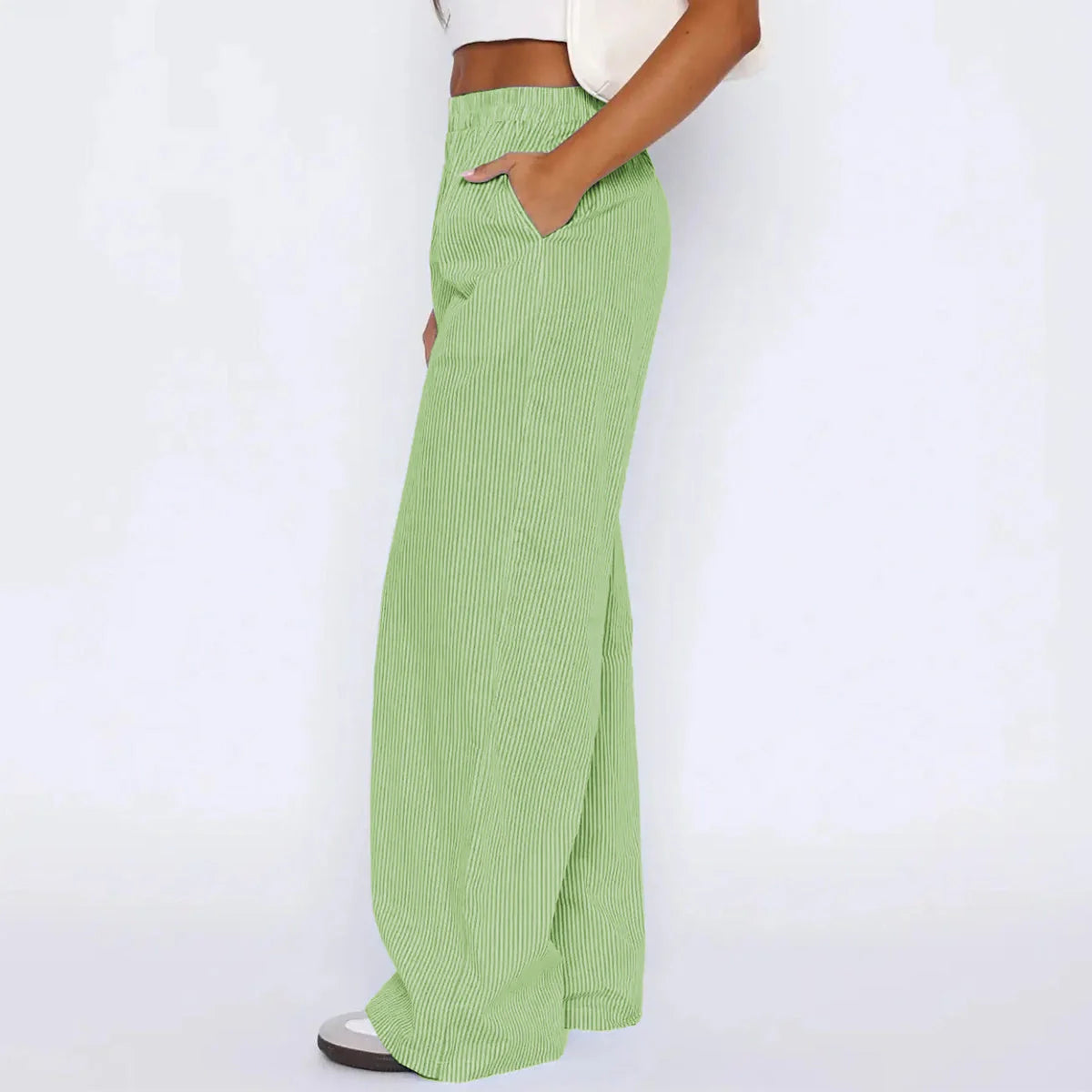 Women's wide leg striped trousers with pockets in multiple colors