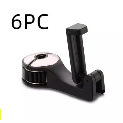 360° rotating car headrest hook phone holder in black, beige, red, or blue