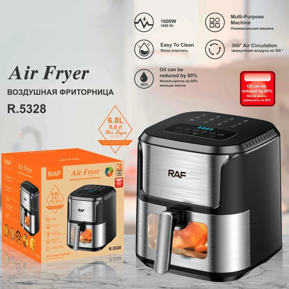 Multifunctional visual air fryer with transparent window and touch control panel