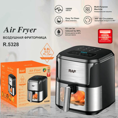 Multifunctional visual air fryer with transparent window and touch control panel