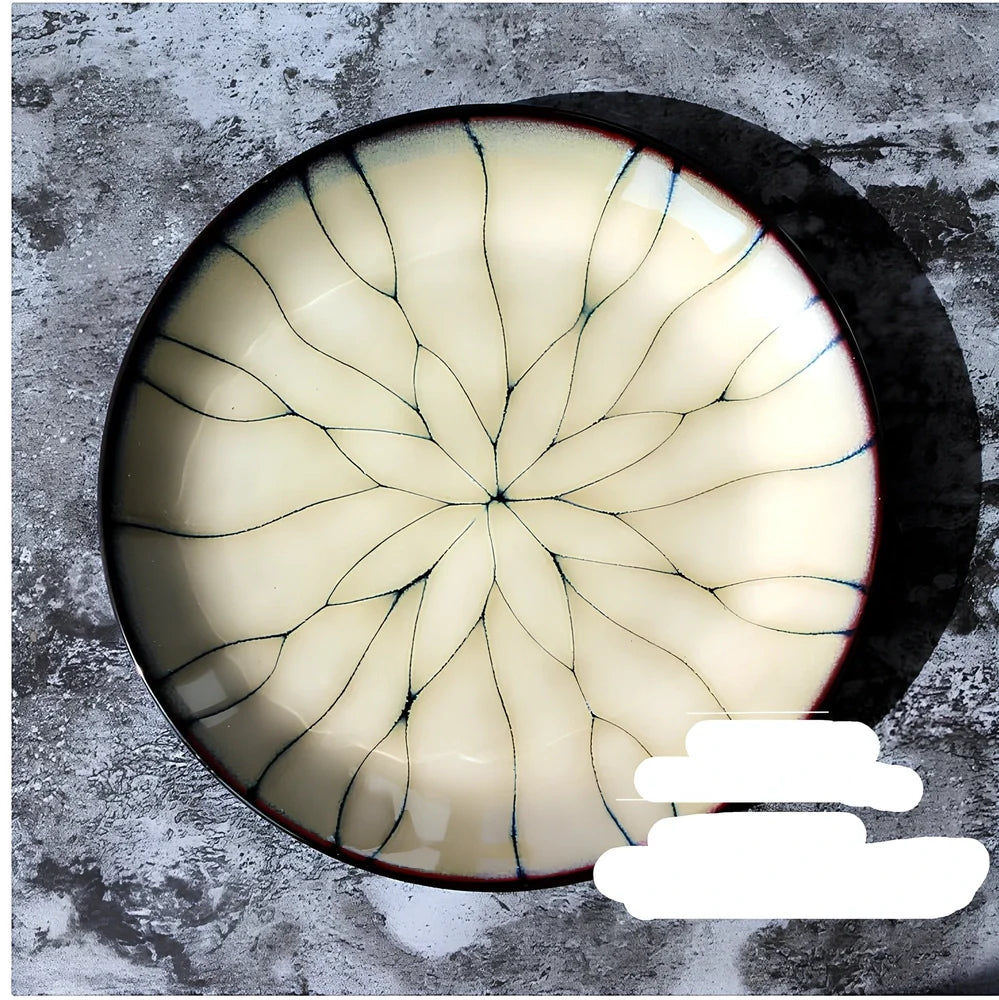 Japanese porcelain plate with underglaze colours, 21cm diameter, flat disk design