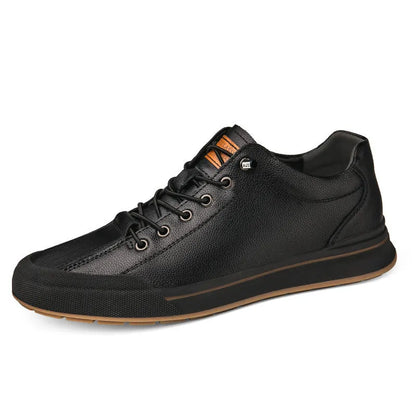 Men's white and black matte leather platform shoes with a 6cm sole and round toe on a plain background.