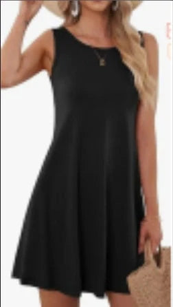 Women's casual swing dress in solid colors and floral prints, featuring a relaxed, comfortable fit.